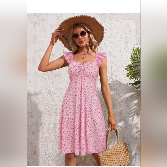 Pink Ruched Ruffled Midi Sundress - Picture 4 of 4